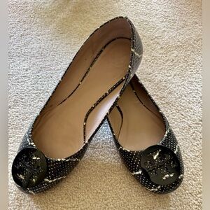 Tory Burch Black Patterned Leather Flats - Sz 10